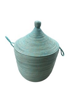 A Rieten mand set van 3 turquoise