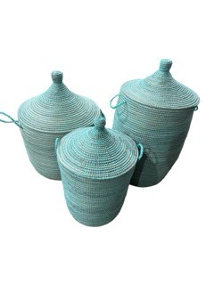 A Rieten mand set van 3 turquoise