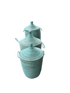 A Rieten mand set van 3 turquoise